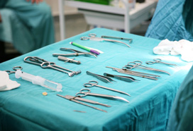 Surgical instruments on tray
